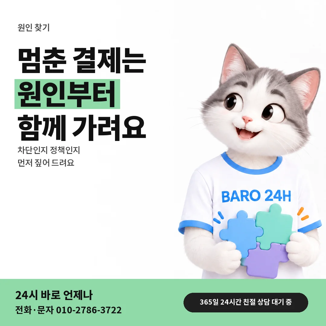 BARO 24H 티셔츠를 입은 3D 동물 캐릭터 옆에 「시간이 더 걸리는 경우」 제목을 얹은 안내 카드